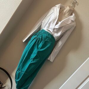 White Blouse and Teal Skirt Set